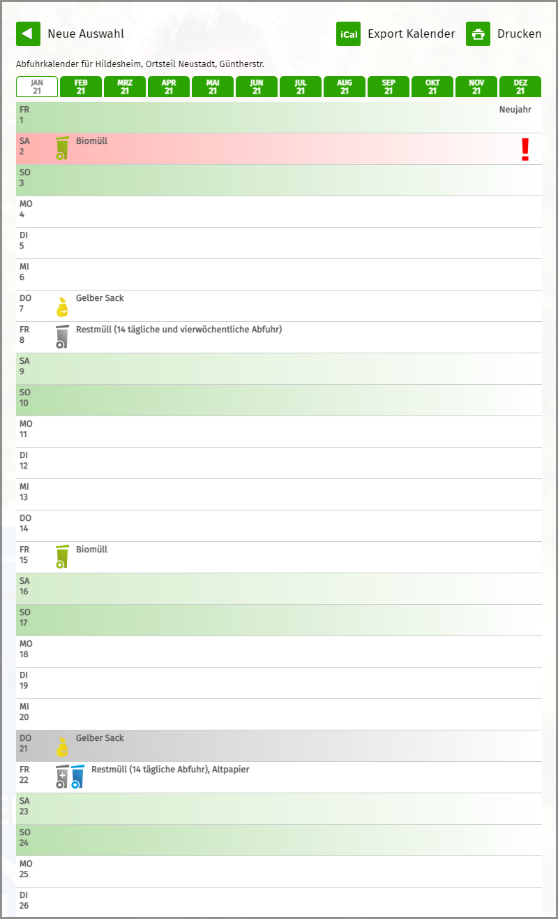 Screenshot vom Kalender