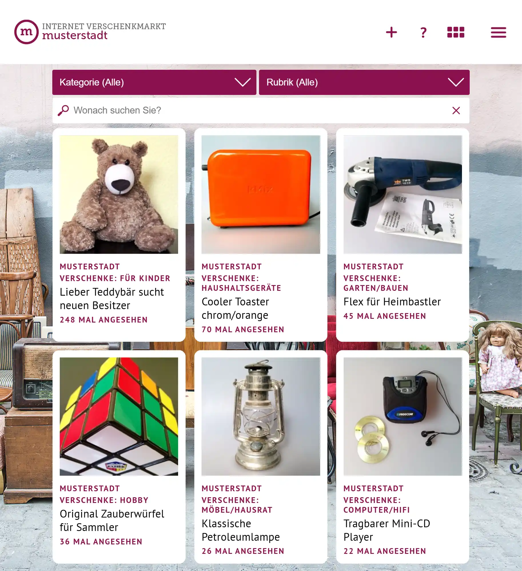 Listenansicht vom Internet-Verschenkmarkt